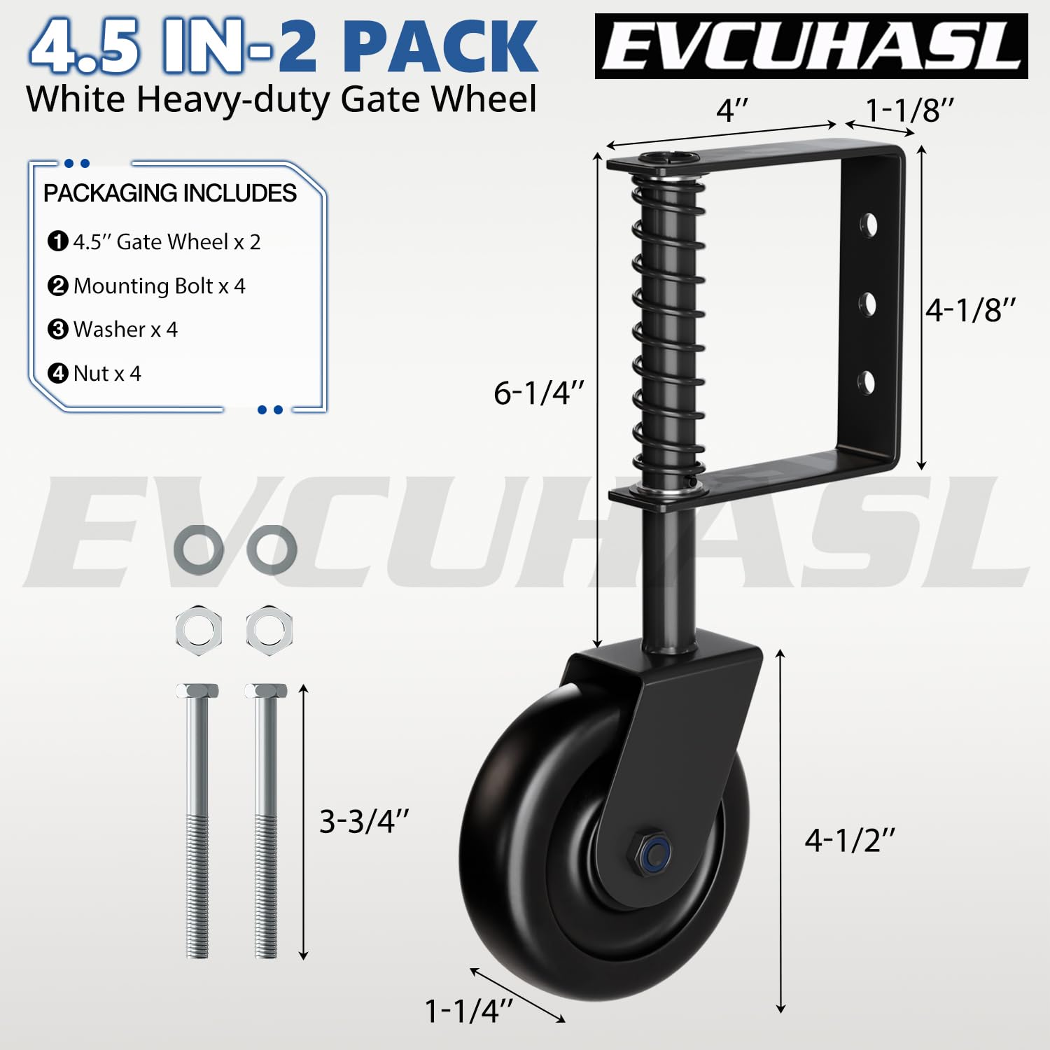 43 Spring Loaded Gate Caster Wheel with Bearing 2 Pack