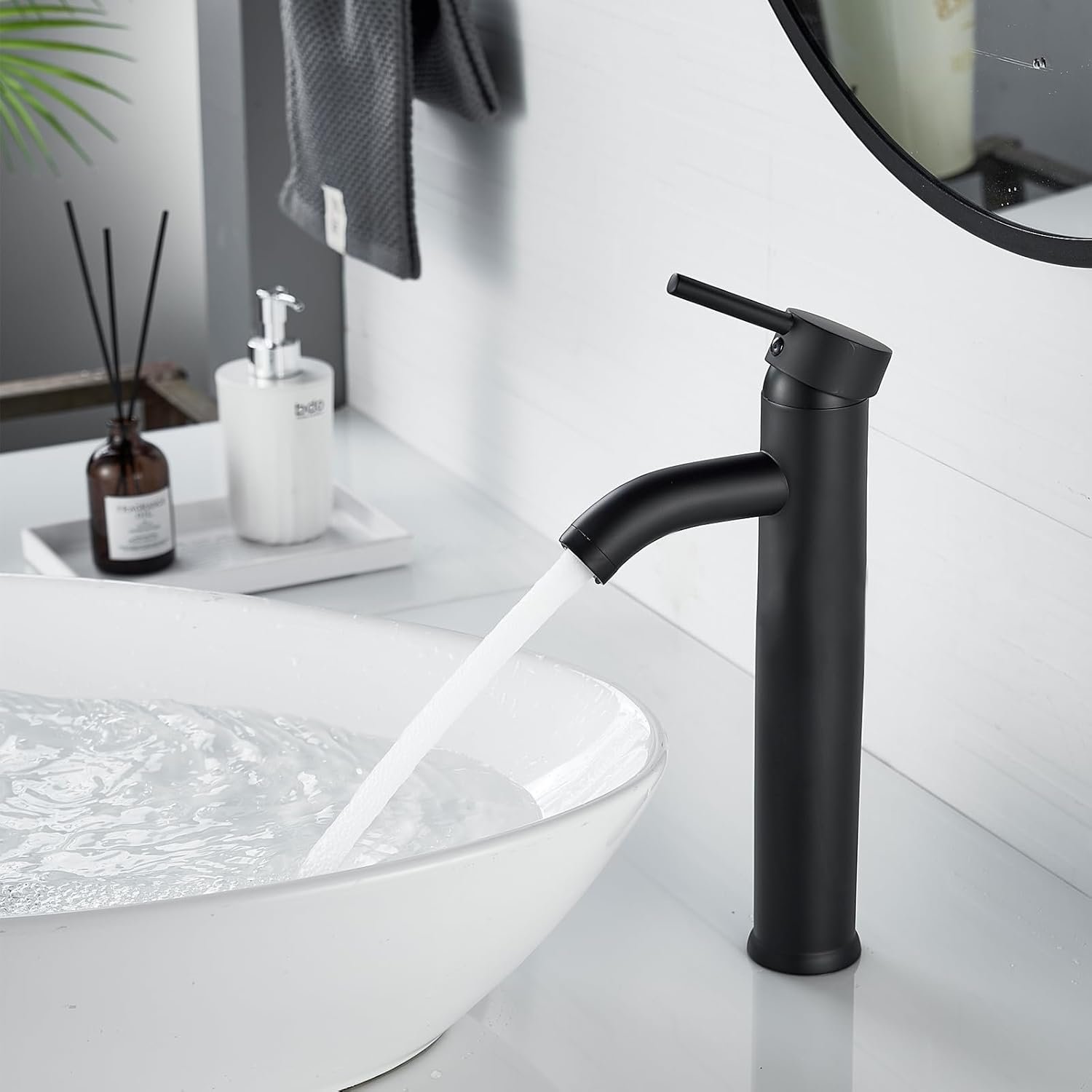 NICTIE Tall Matte Black Single Hole Bathroom Faucet with Pop-up Drain