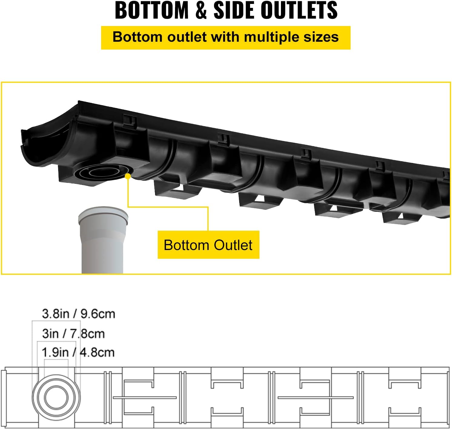 VEVOR Trench Drain System 4 Pack with HDPE Drain Trench and Plastic Grate