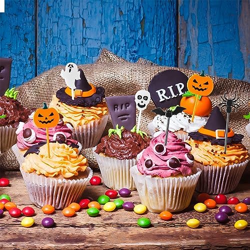 FUSHENMU 100pcs Halloween Cupcake Picks Decorations