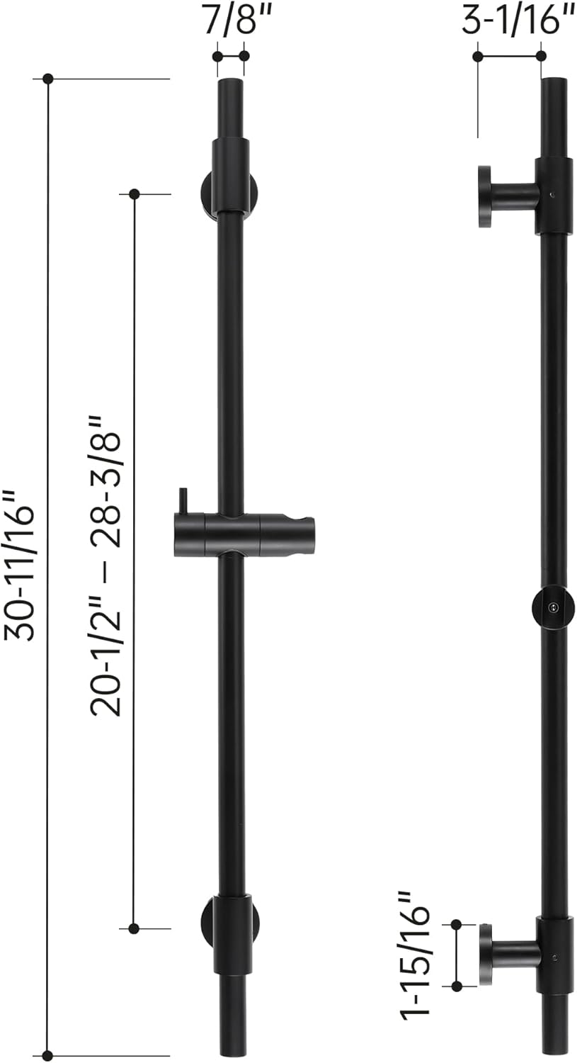 KES 30-Inch Matte Black Shower Slide Bar with Adjustable Holder
