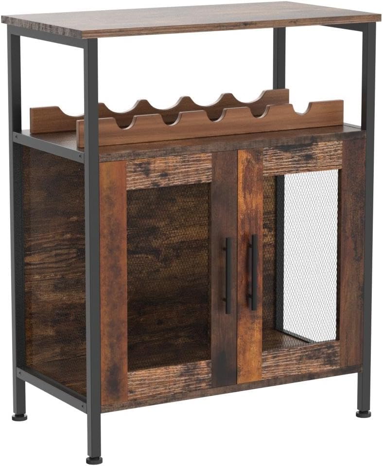 X-cosrack Rustic Wine Bar Cabinet with Detachable Rack and Glass Holder