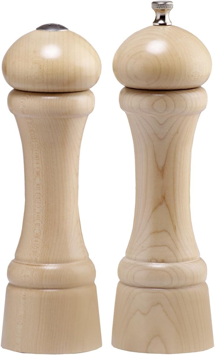 Chef Specialties 8 Inch Pepper Mill and Salt Shaker Set - Natural - USA Made