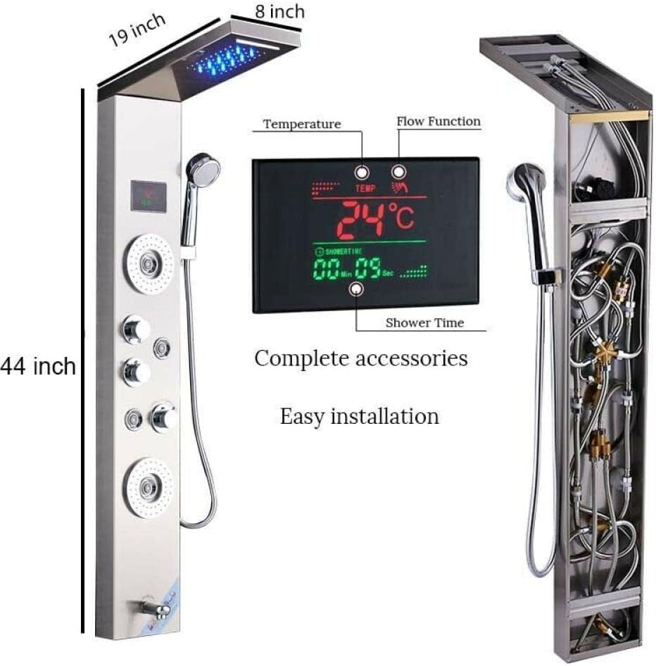 Gougeltd Stainless Steel Shower Panel Tower System with LED Water Temperature Display