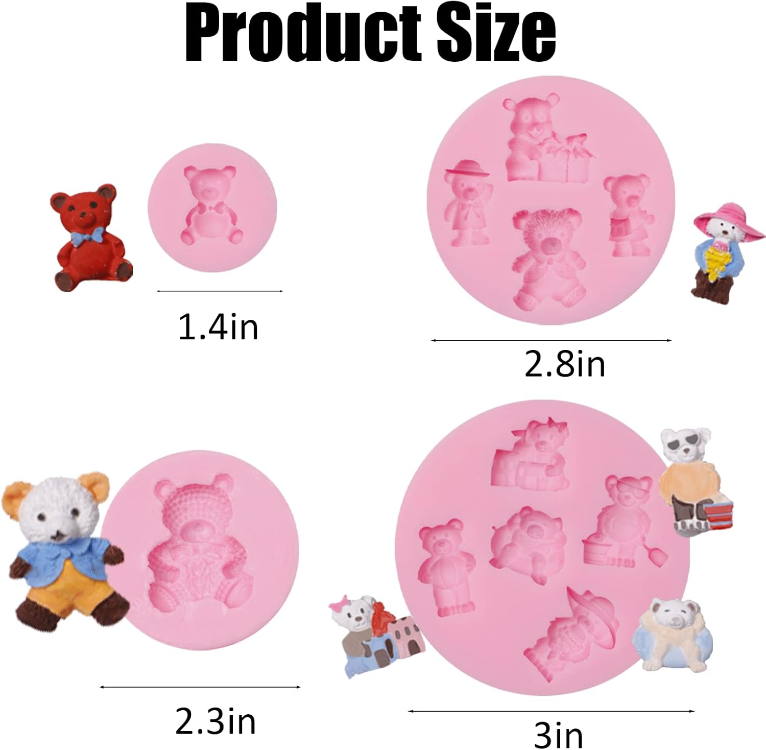 Teddy Bear Silicone Molds 4Pcs for Cake Candy Decoration