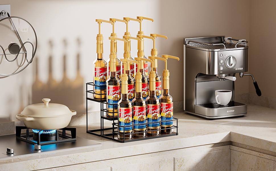 12 Bottle Coffee Syrup Organizer 3 Tier Freestanding Rack