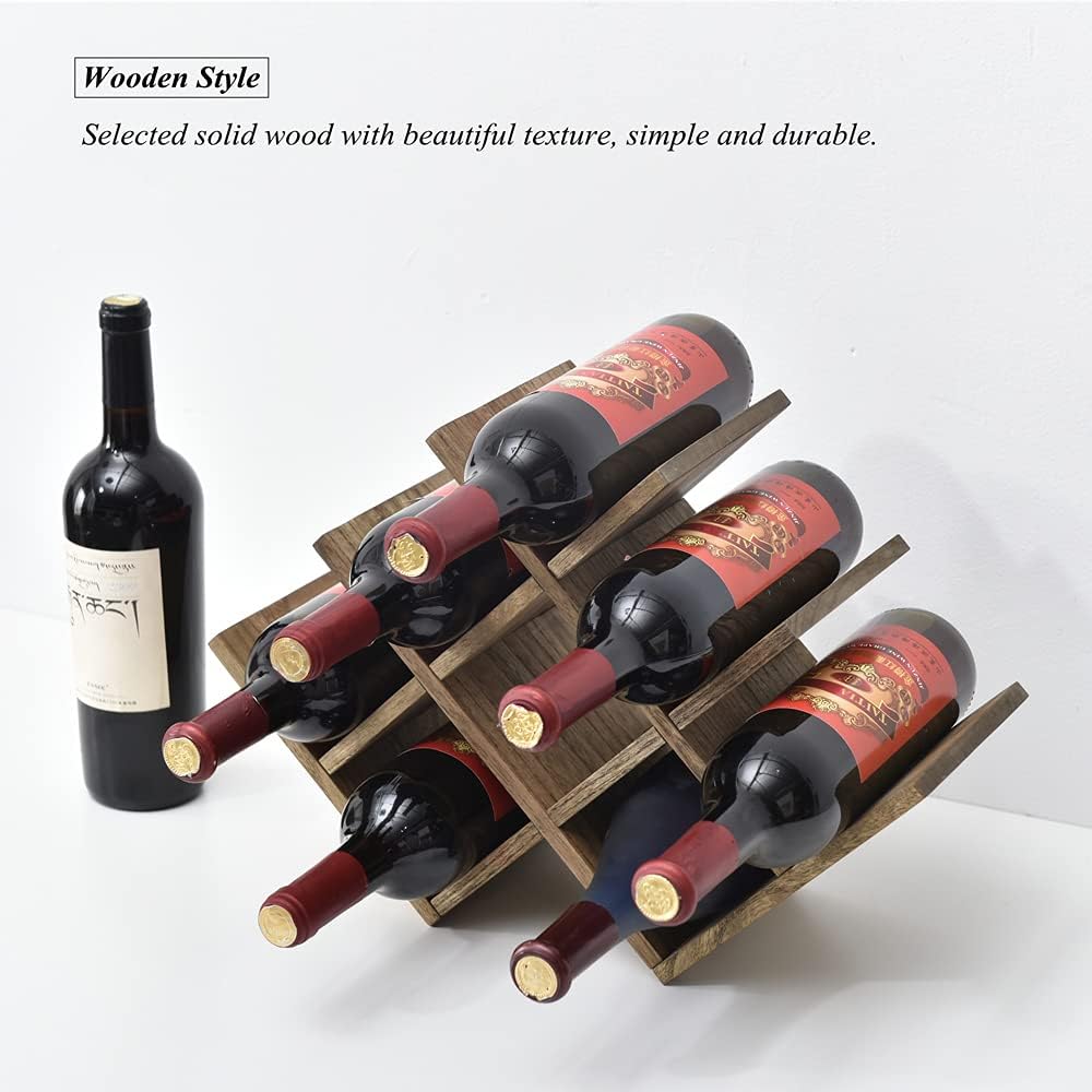 KIRIGEN 8-Bottle Wood Wine Rack - 3-Tier Free Standing Holder