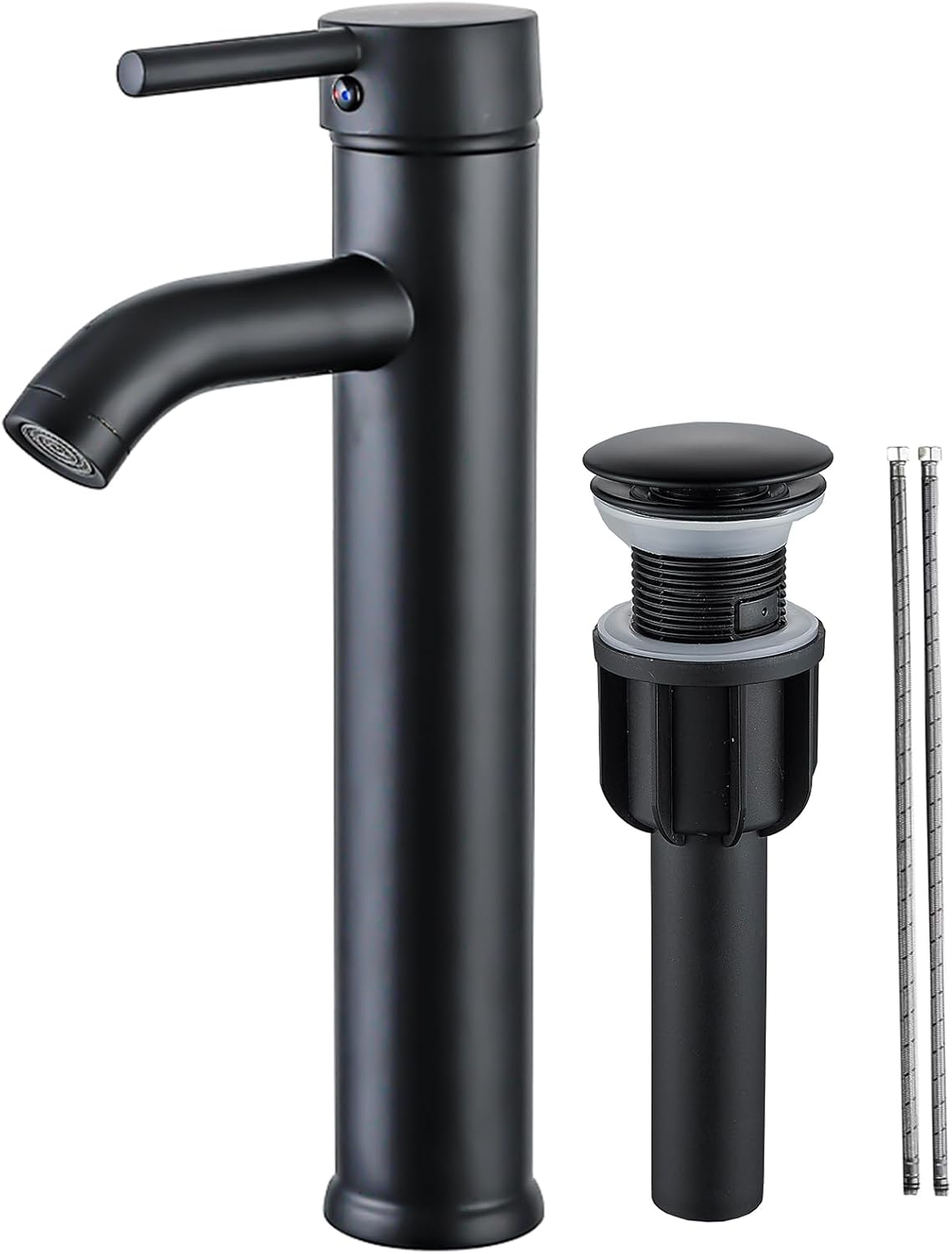NICTIE Tall Matte Black Single Hole Bathroom Faucet with Pop-up Drain