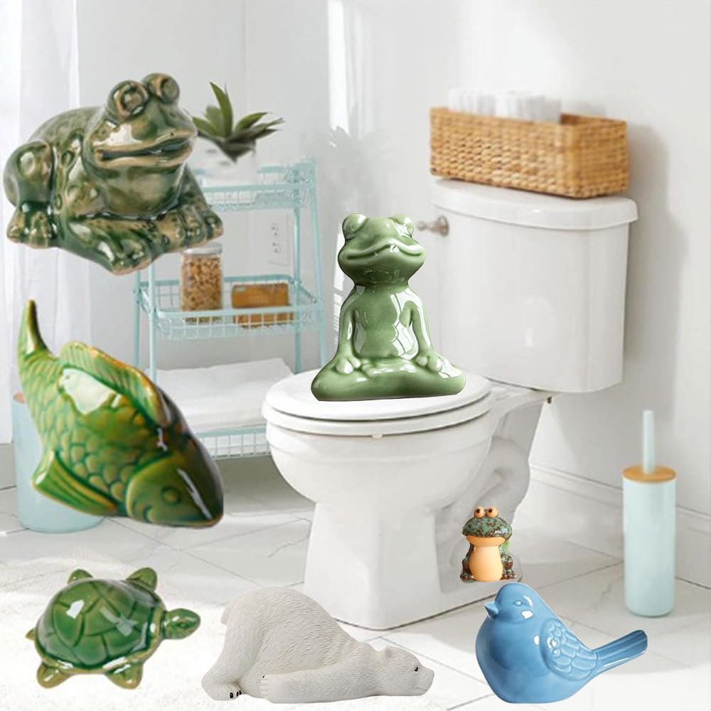 2PCS Ceramic Frog Toilet Bolt Covers Cute Bathroom Decor