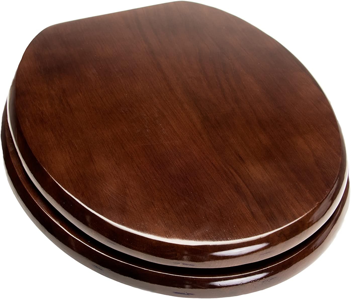 Traditional Round Toilet Seat with Dark Brown Stain and Oil Rubbed Bronze Hinges