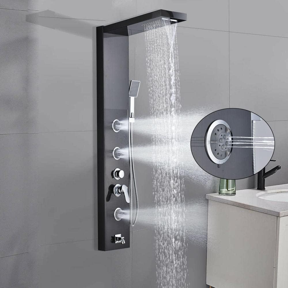 Gougeltd LED Light Shower Panel Tower Rainfall Head with Massager