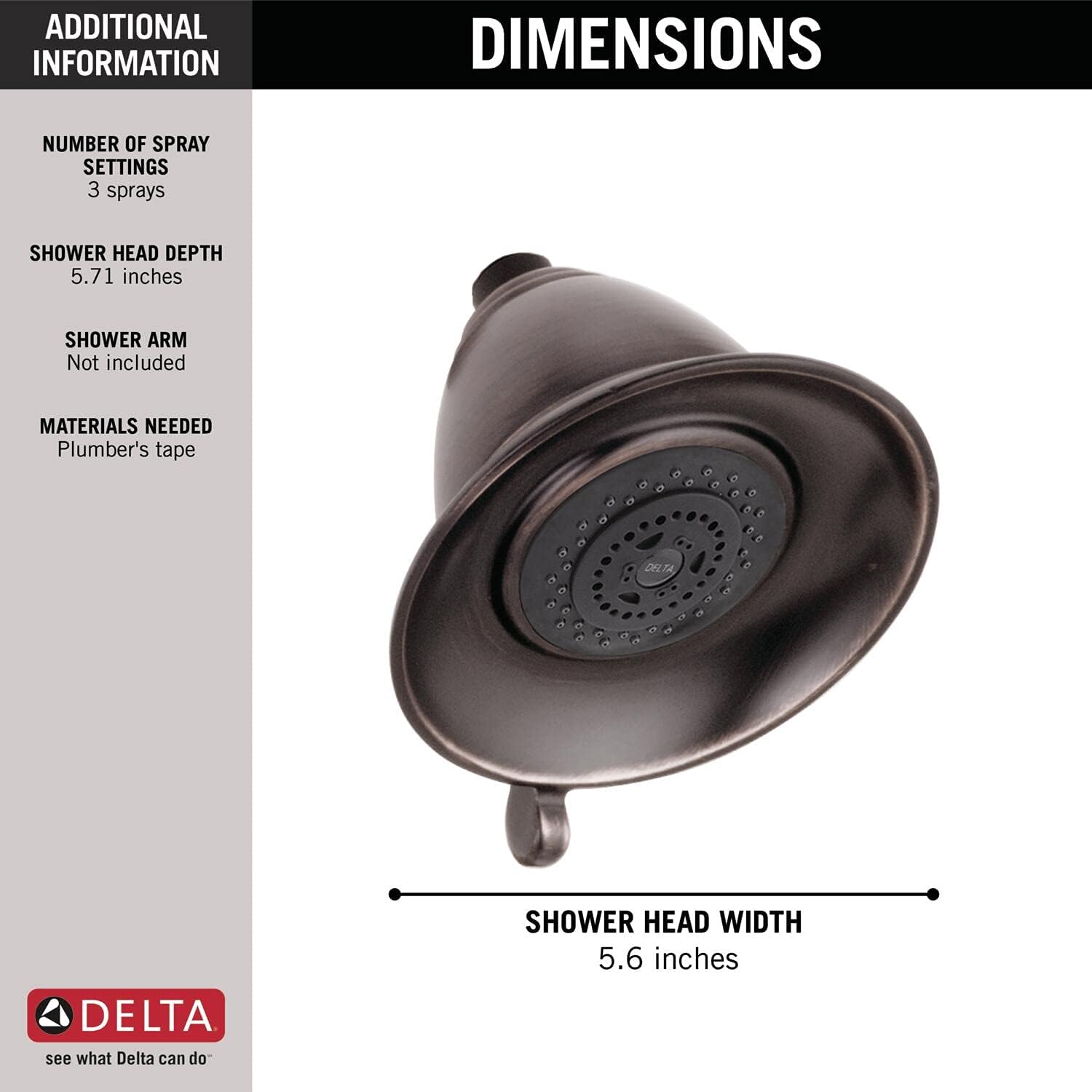 Delta Faucet 3-Spray Touch-Clean Shower Head Venetian Bronze