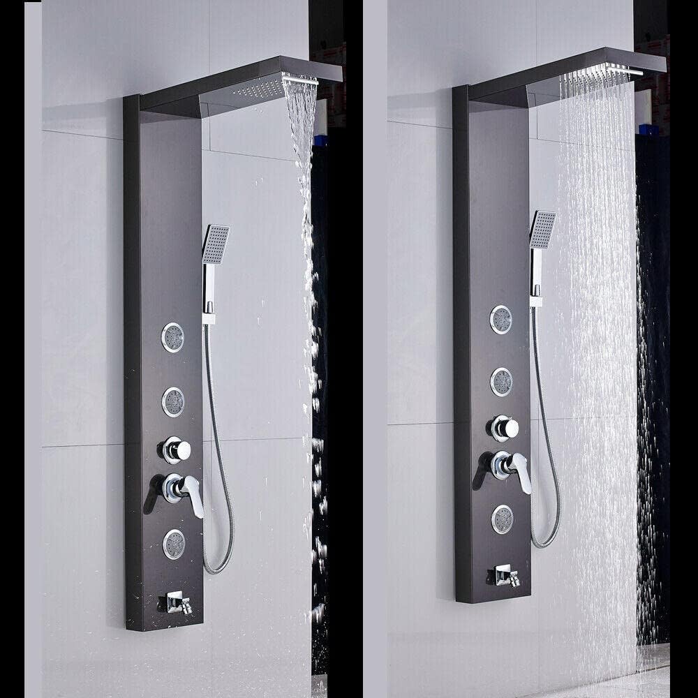 Gougeltd LED Light Shower Panel Tower Rainfall Head with Massager