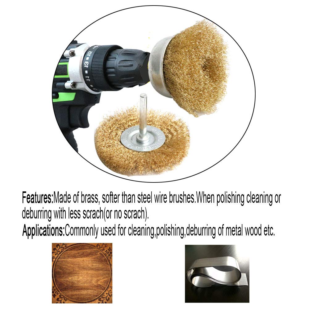 FPPO 5pc Brass Wire Wheel Brush Kit for Drill