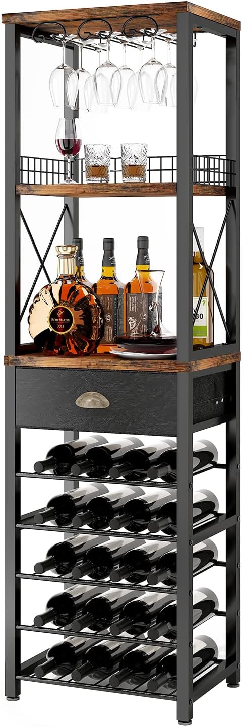 Homeiju Freestanding 4-Tier Wine Rack with Drawer and Tabletop