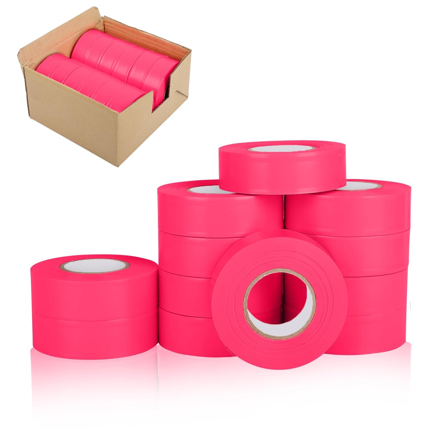 12 Pack Fluorescent Pink Safety Flagging Tape 1 in x 150 ft