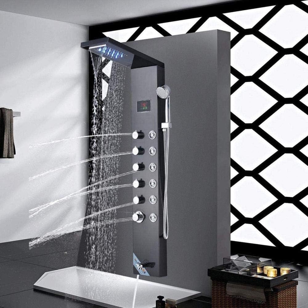 Gougeltd Stainless Steel Shower Panel with LED Massage and Fingerprint-Free Design