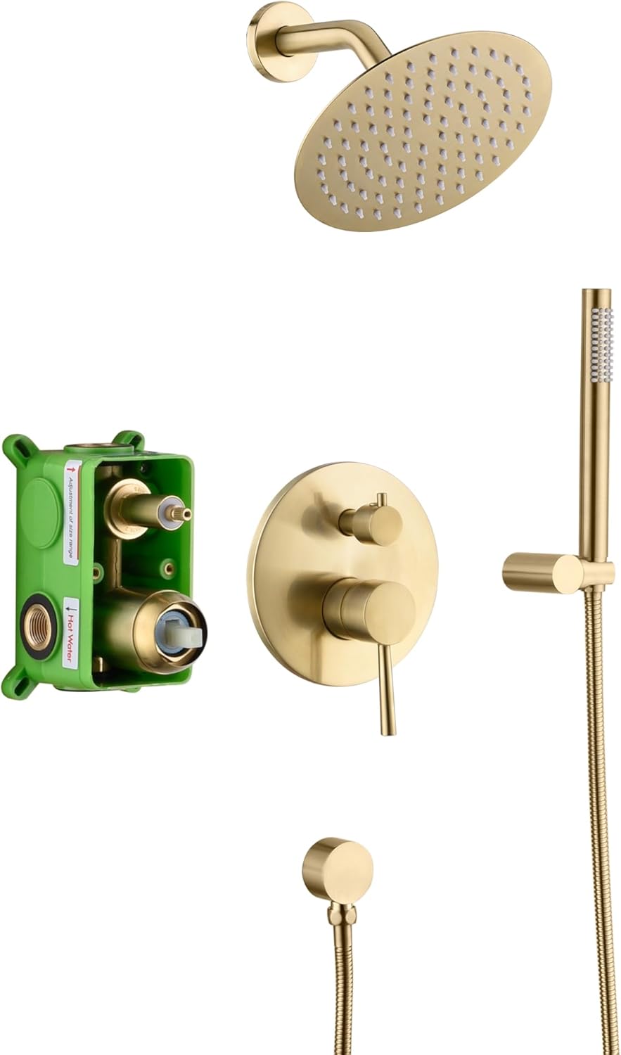 Sumerain Brushed Gold Shower System with Rain Head and Hand Shower