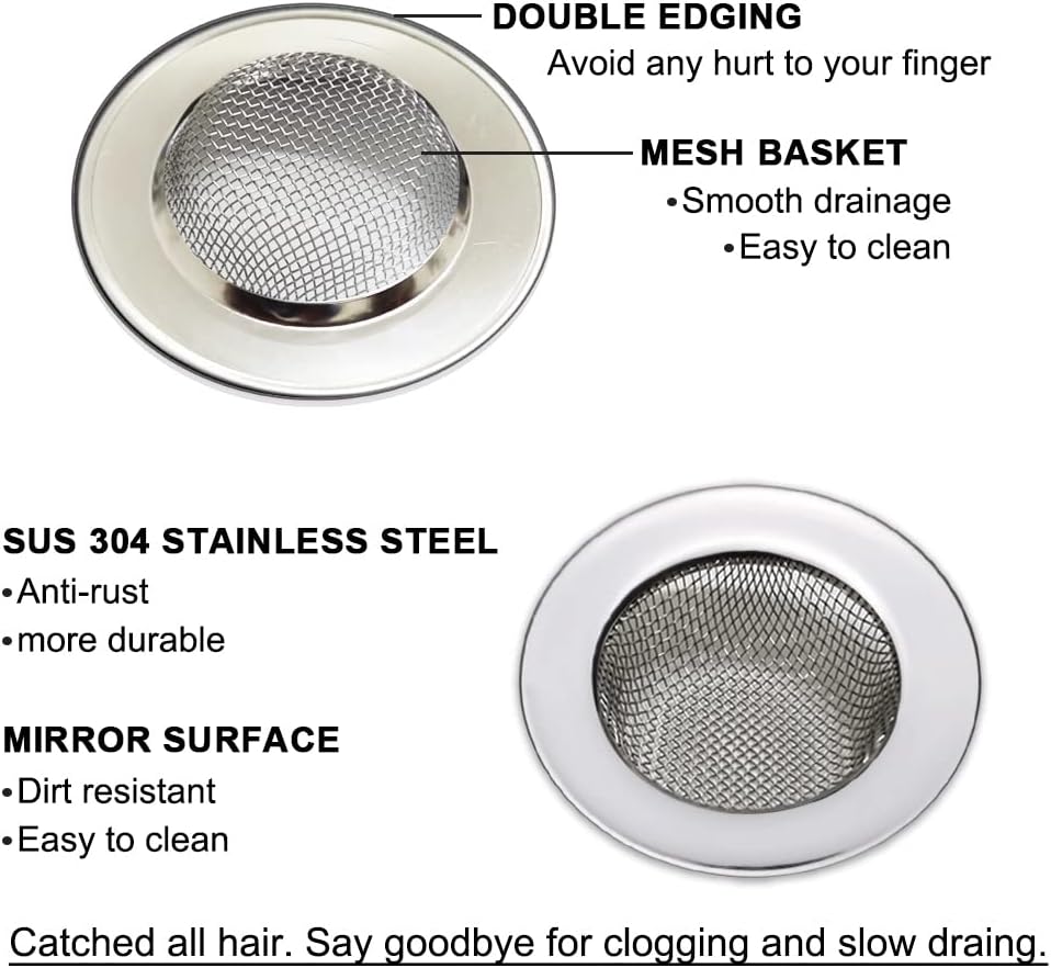 Seatery 150 Bathtub Strainer with Hair Catcher - Stainless Steel Pack of 2
