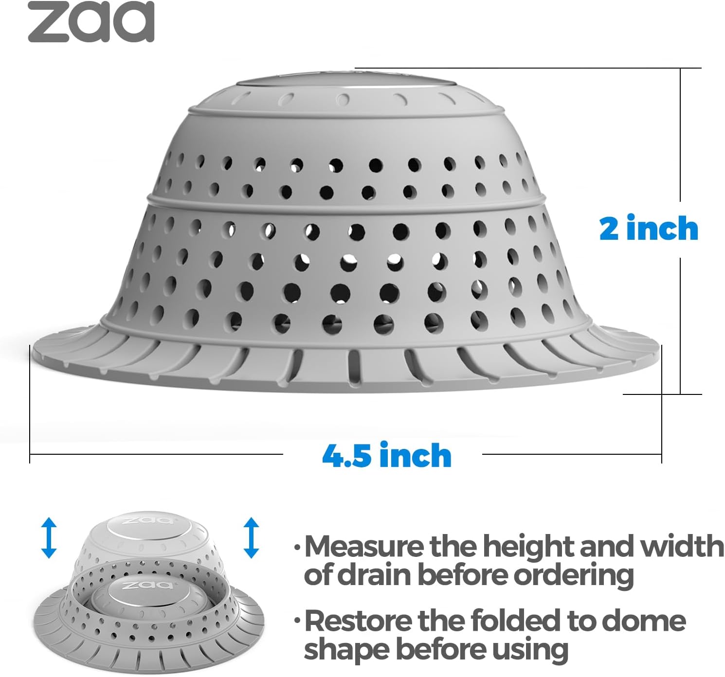 Zaa 2 Pack Silicone Collapsible Drain Hair Catcher 1
