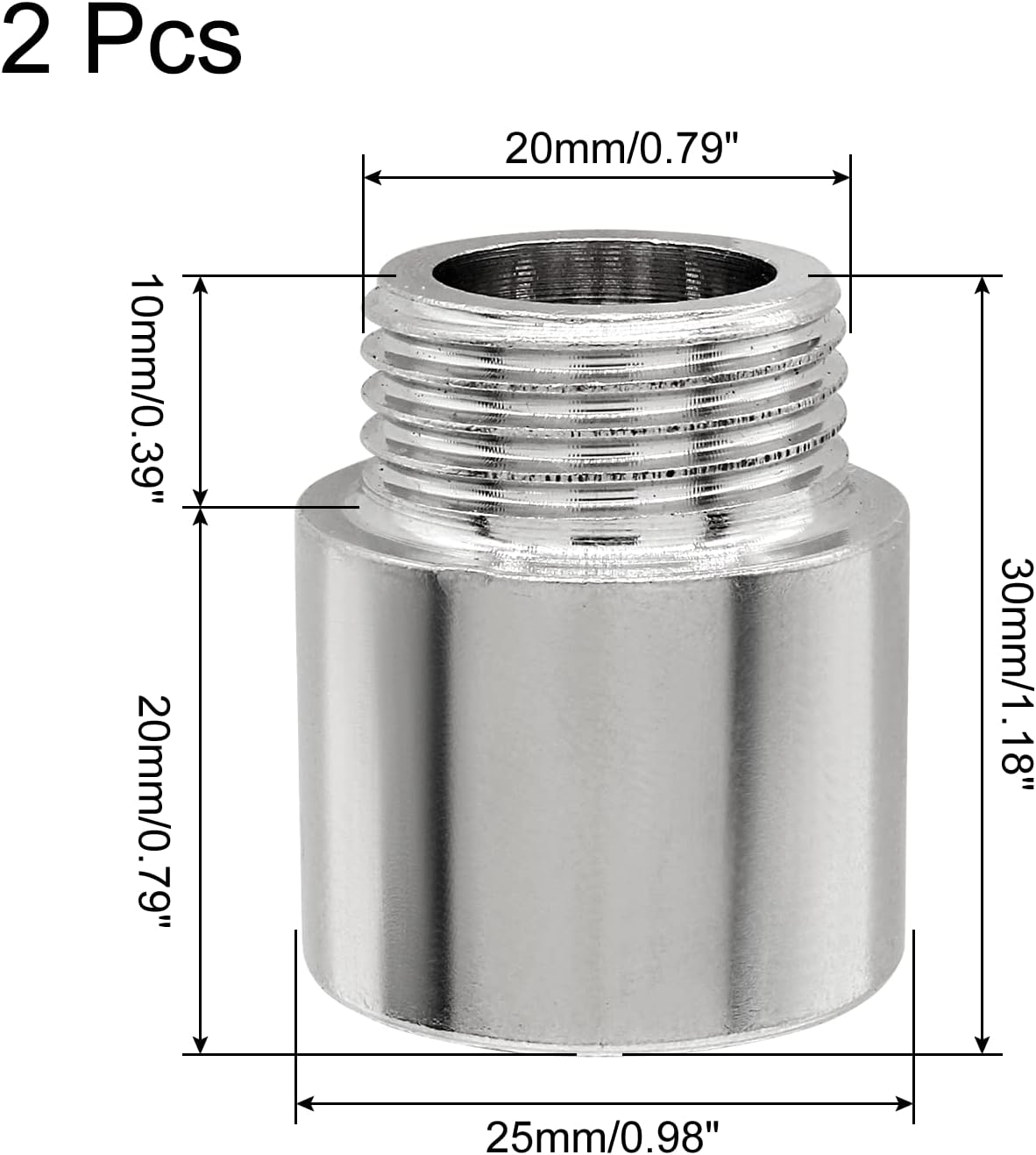 2 Pcs 30mm Shower Head Extension Stainless Steel Adapter
