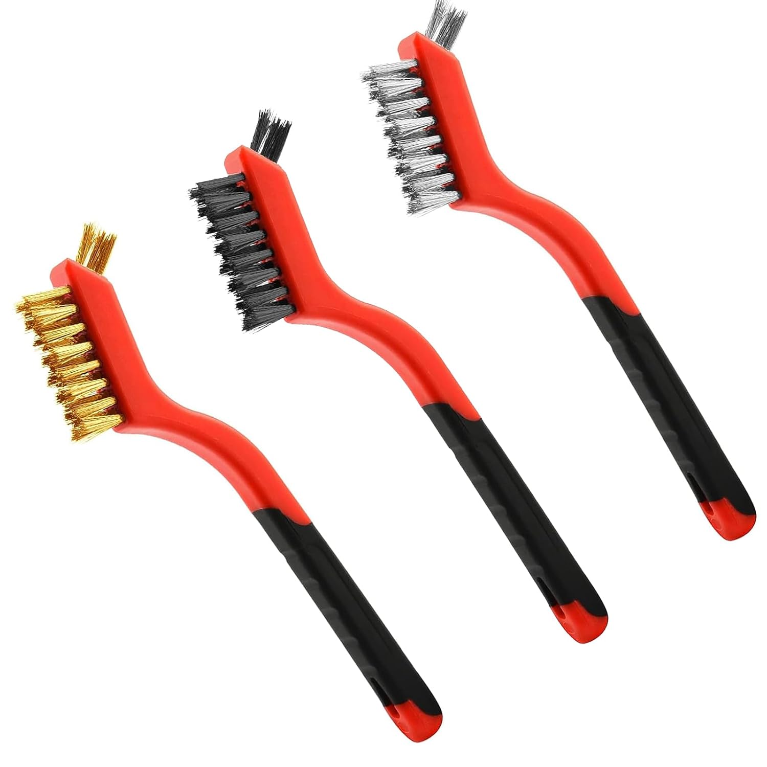 Wire Brush 3Pcs Metal Scrubber with Curved Handle