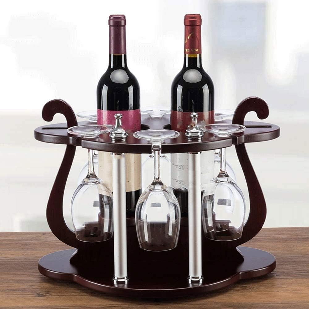 Wood Wine Holder for 2 Bottles and 6 Glasses