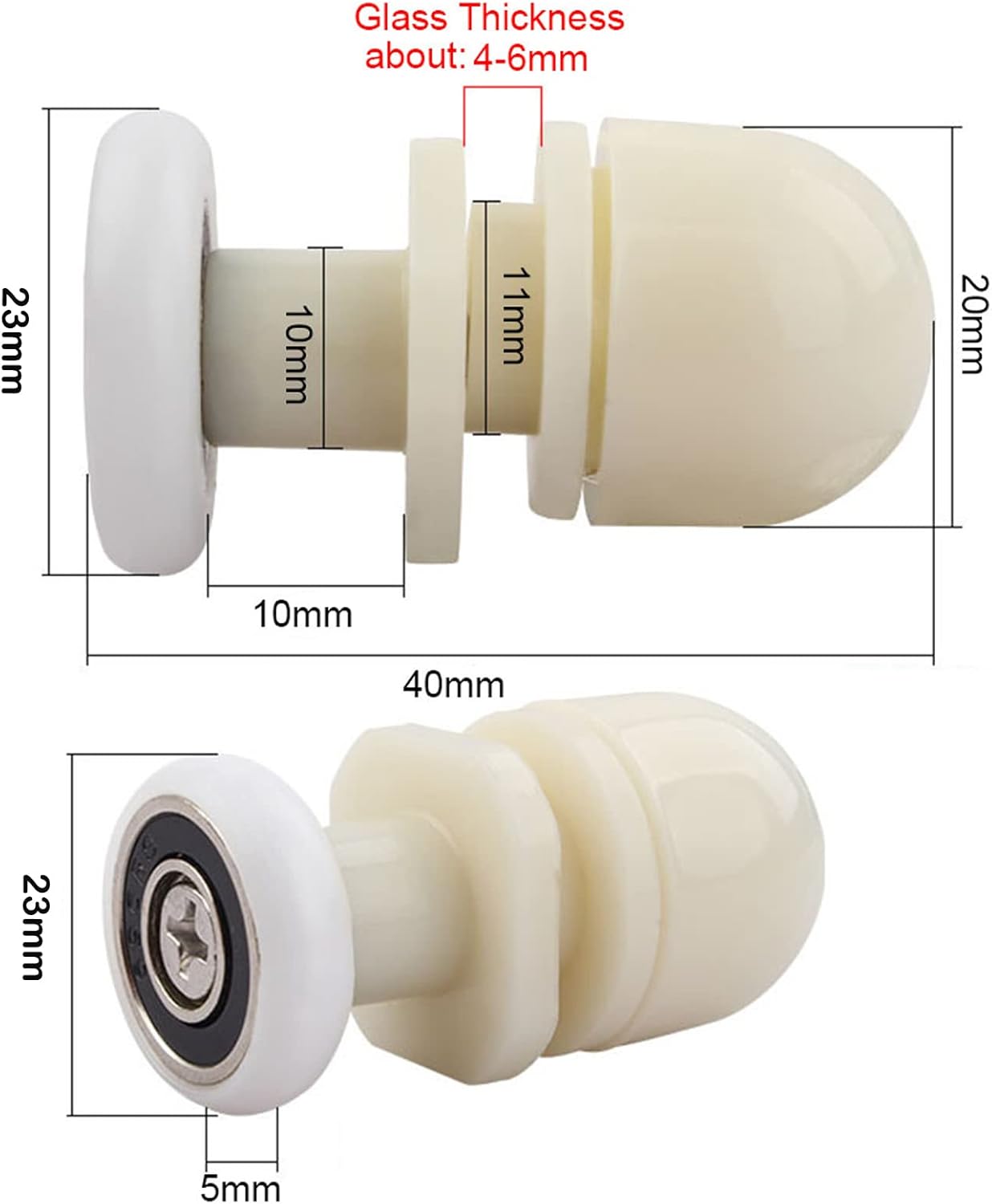 Qikuver 4PCS Shower Door Rollers Replacement 23MM