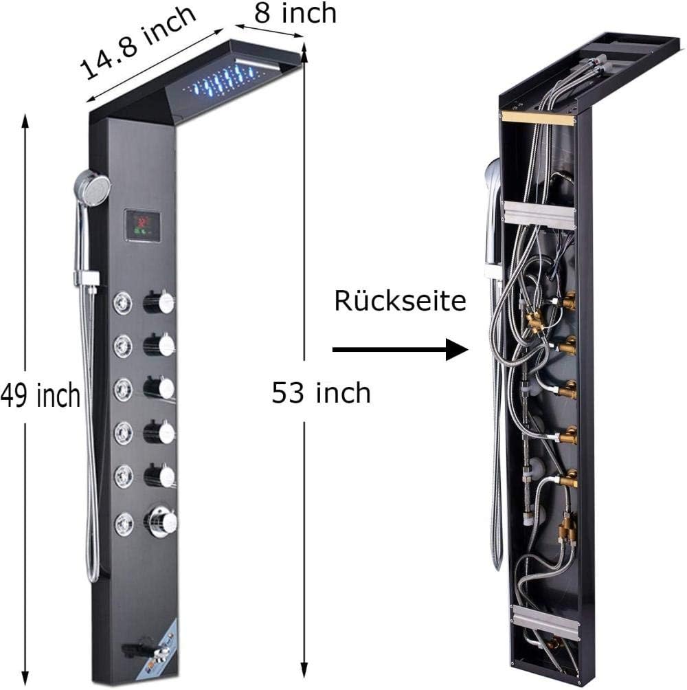 Gougeltd Stainless Steel Shower Panel with LED Massage and Fingerprint-Free Design