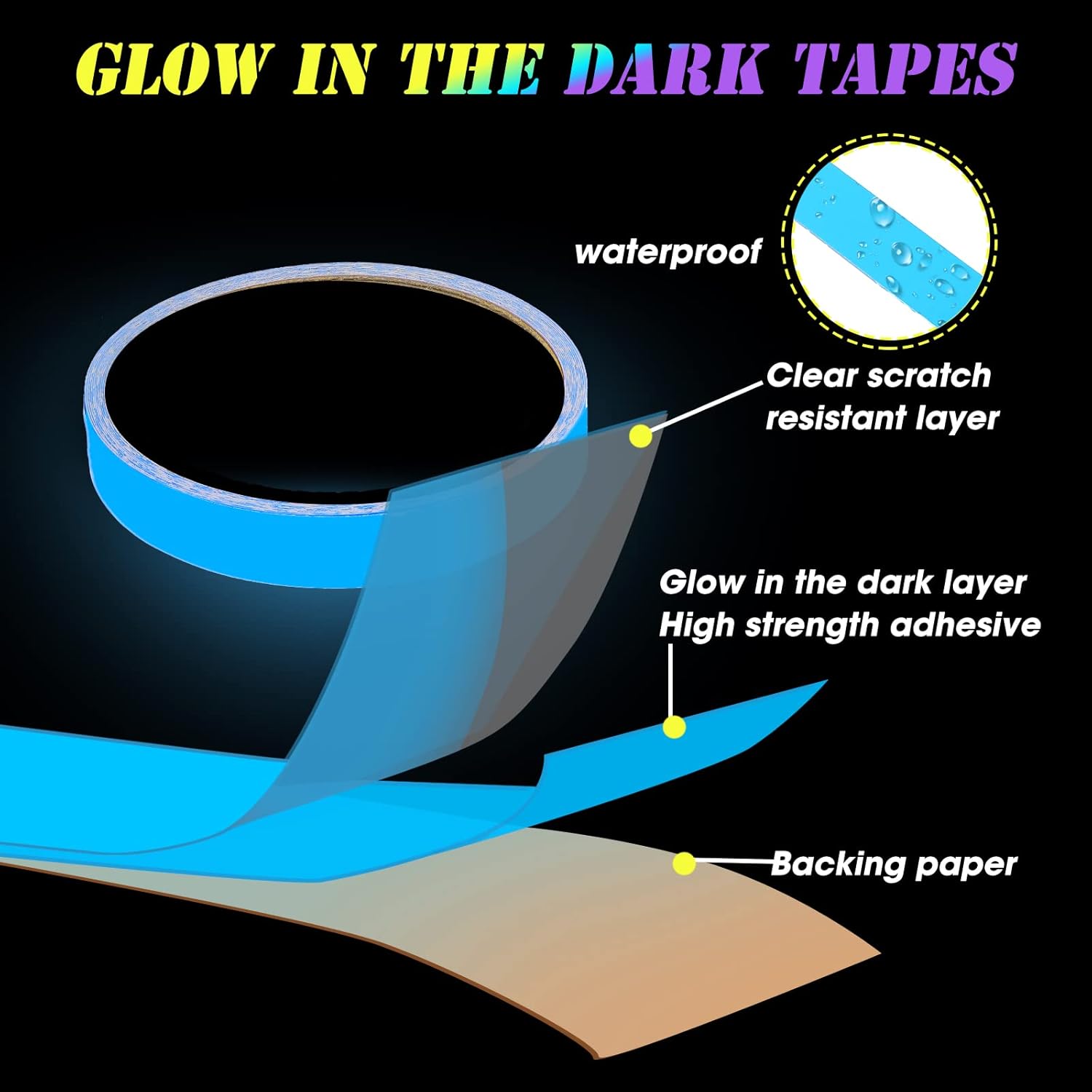 Spakon 8 Pieces Glow in The Dark Tape 80 Feet Waterproof