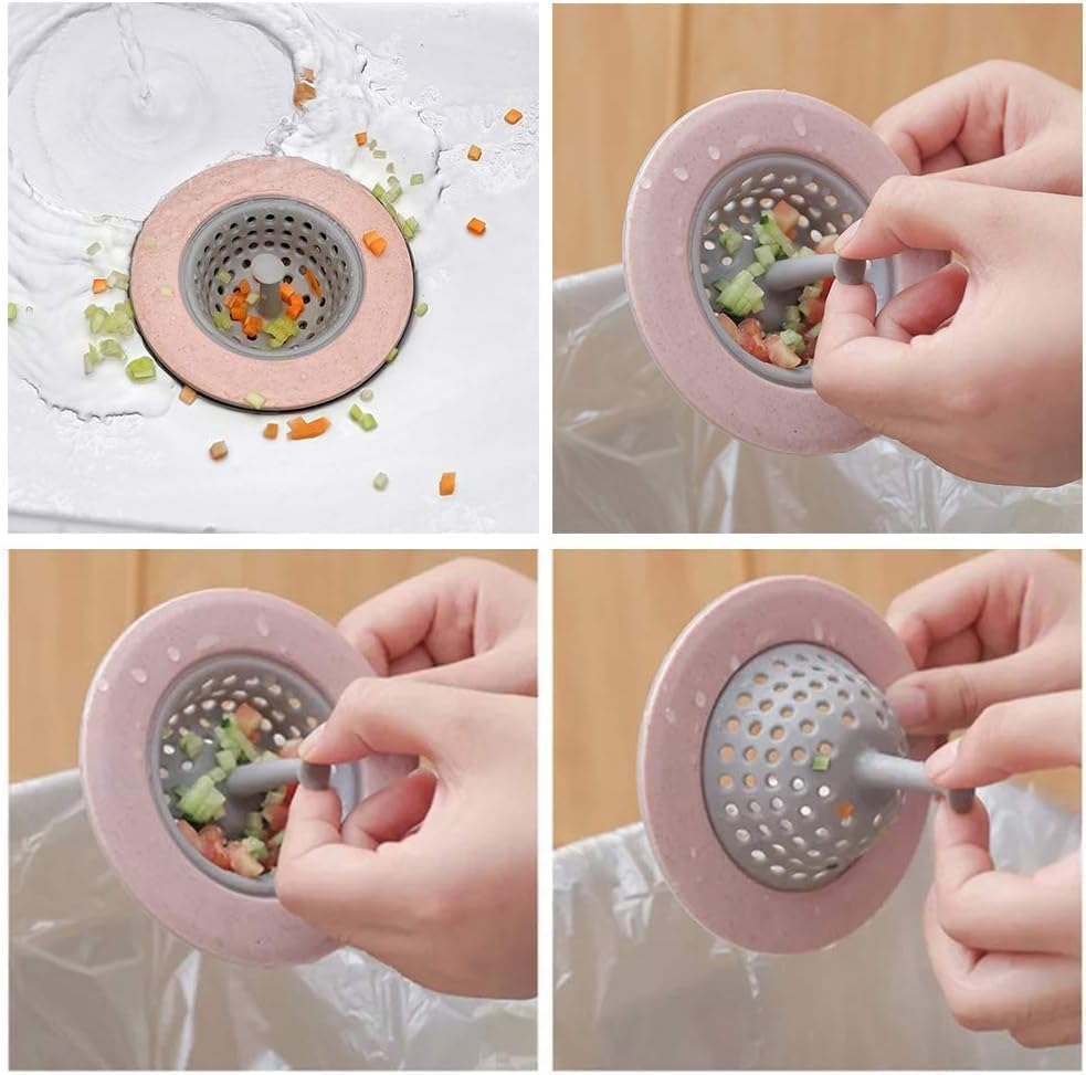 3Pcs Pink Drain Strainer for Kitchen and Floor Drains
