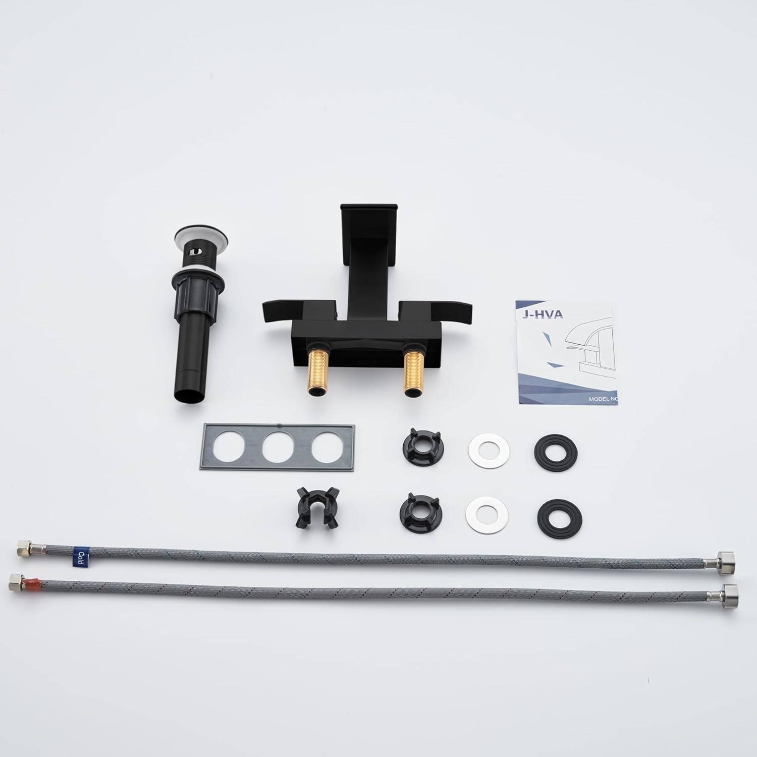 Black Waterfall Bathroom Faucet with Pop Up Drain and Overflow