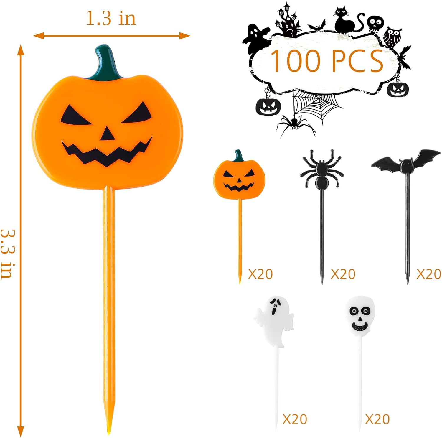 FUSHENMU 100pcs Halloween Cupcake Picks Decorations