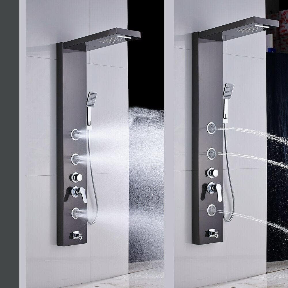 Gougeltd LED Light Shower Panel Tower Rainfall Head with Massager