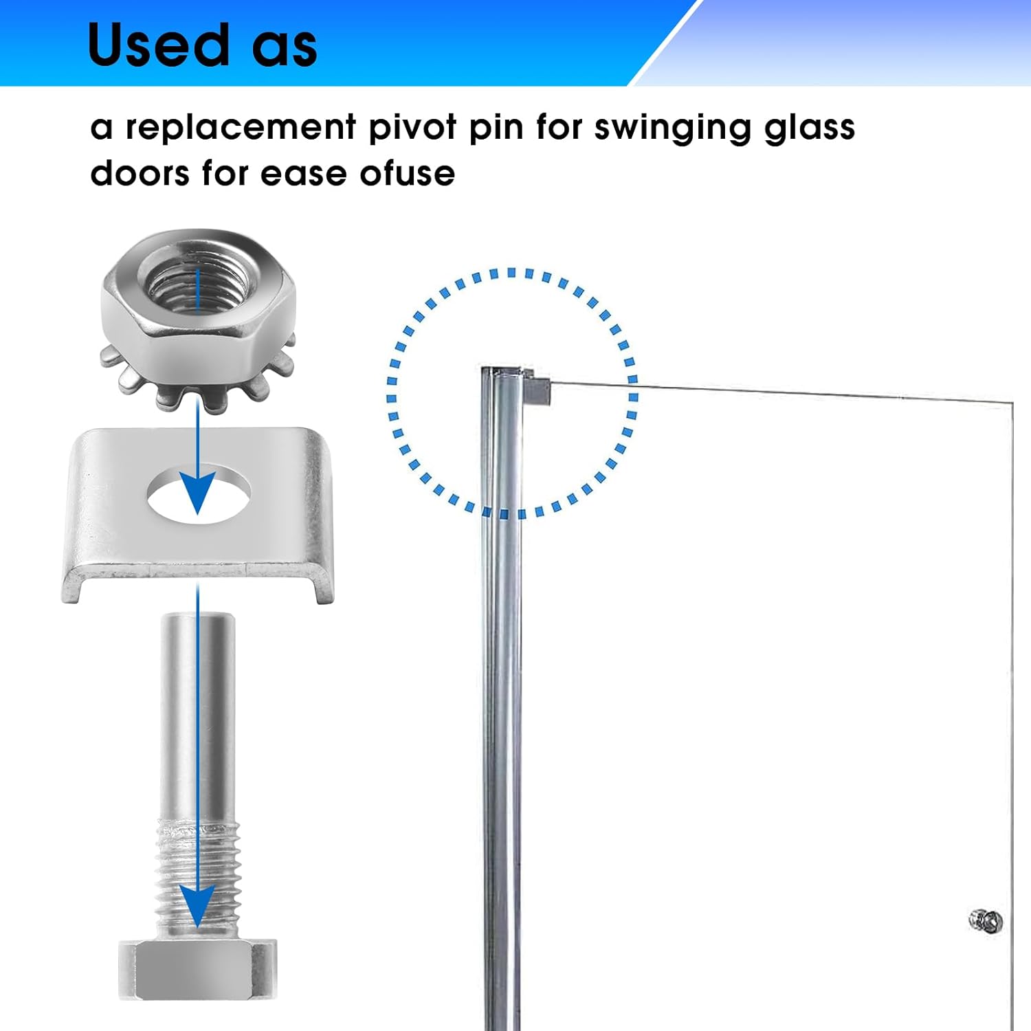 GGTE Glass Shower Door Pivot Pin Kit with Hex-Nut and Washer