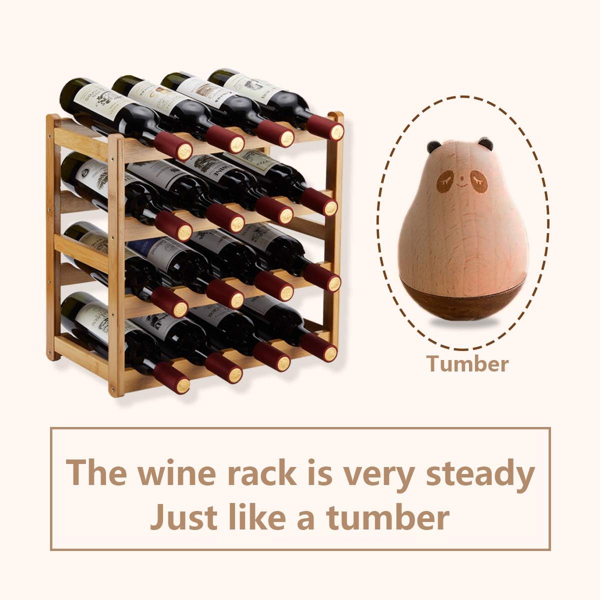 Homevany Bamboo Wine Rack 4 Tiers 16 Bottle Storage Cabinet
