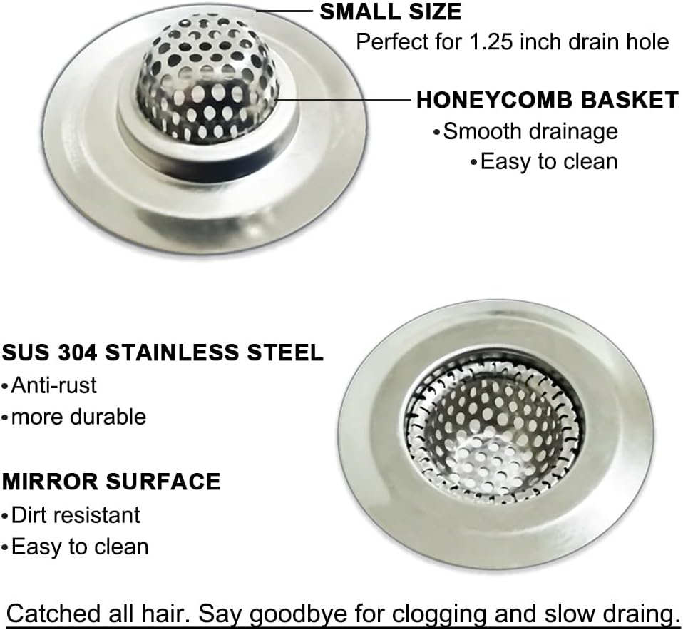 125 Inch Bathroom Sink Strainer 2PCS Hair Catcher for Laundry and RV