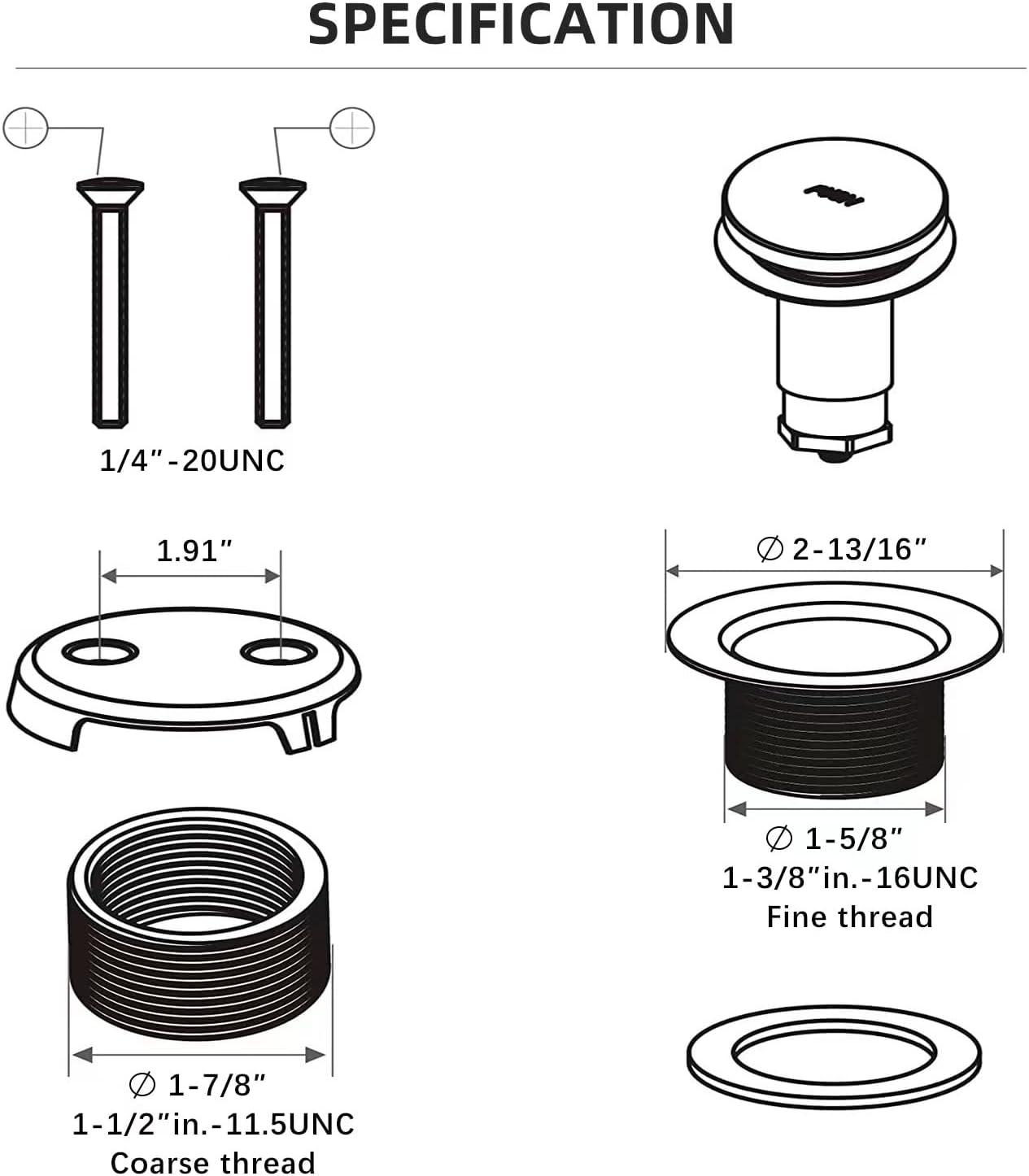 Citymoor Matte Black Bathtub Drain Kit Universal All Metal