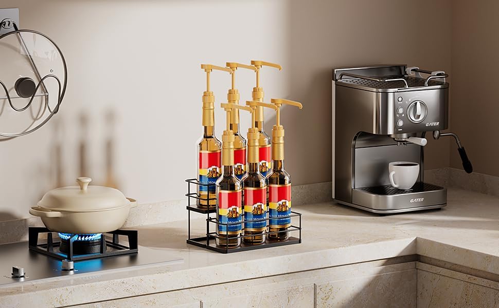 6 Bottle Coffee Syrup Organizer 2 Tier Stand for Kitchen Bar 1