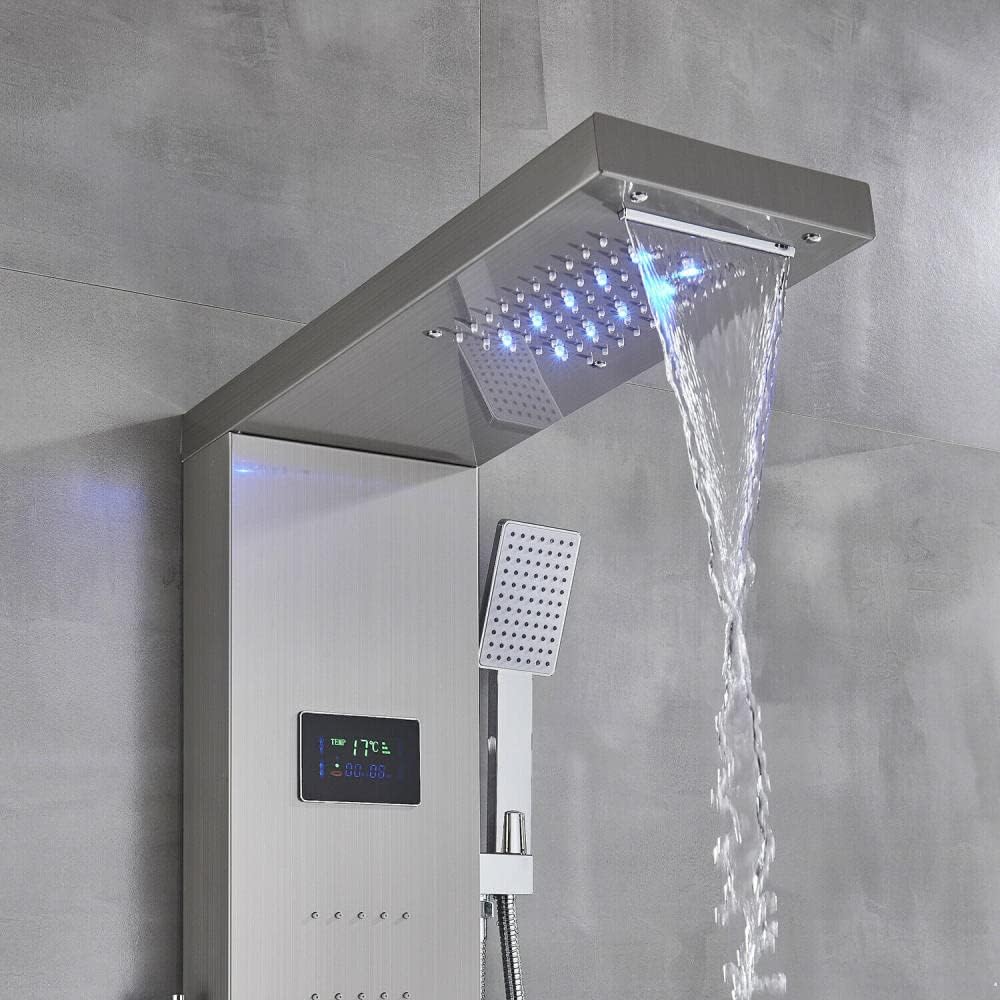Gougeltd LED Light Shower Panel with Massager Jets