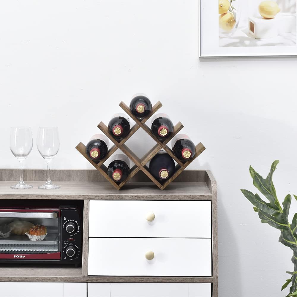 KIRIGEN 8-Bottle Wood Wine Rack - 3-Tier Free Standing Holder