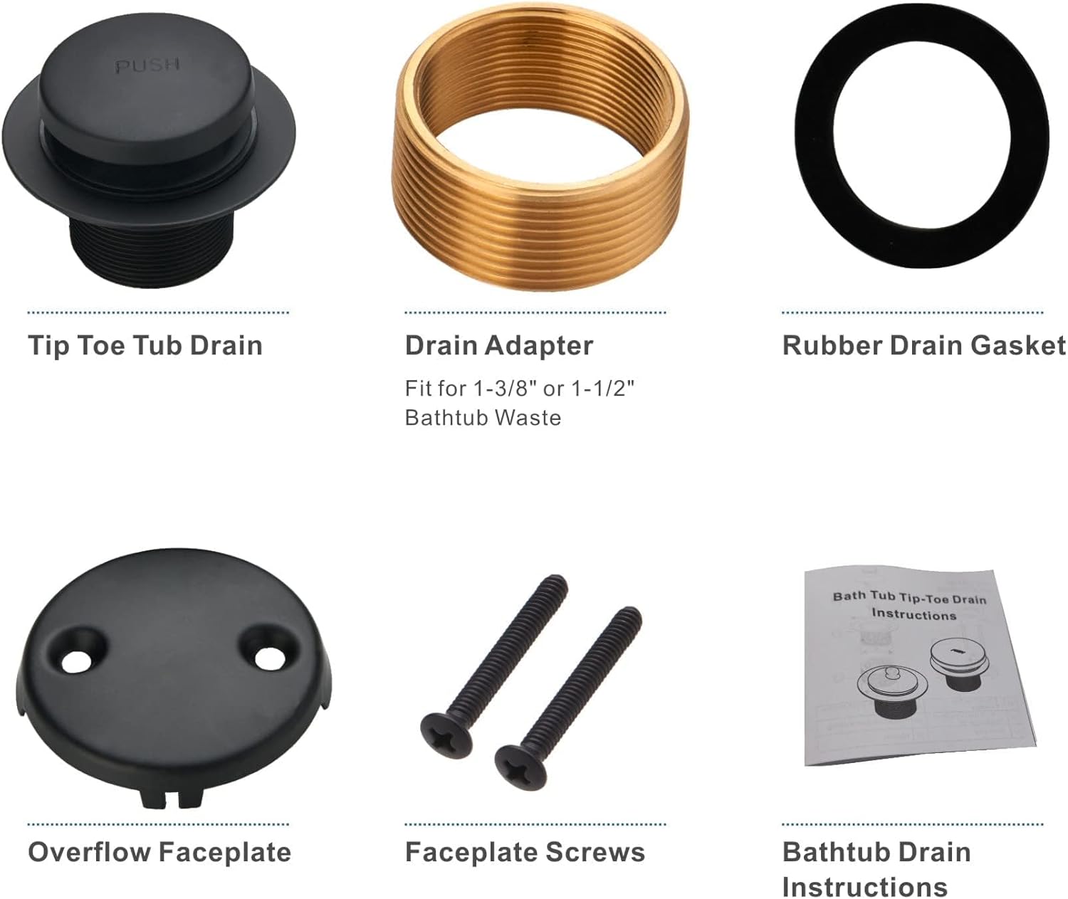 HIDROP Matte Black Tub Drain Conversion Kit