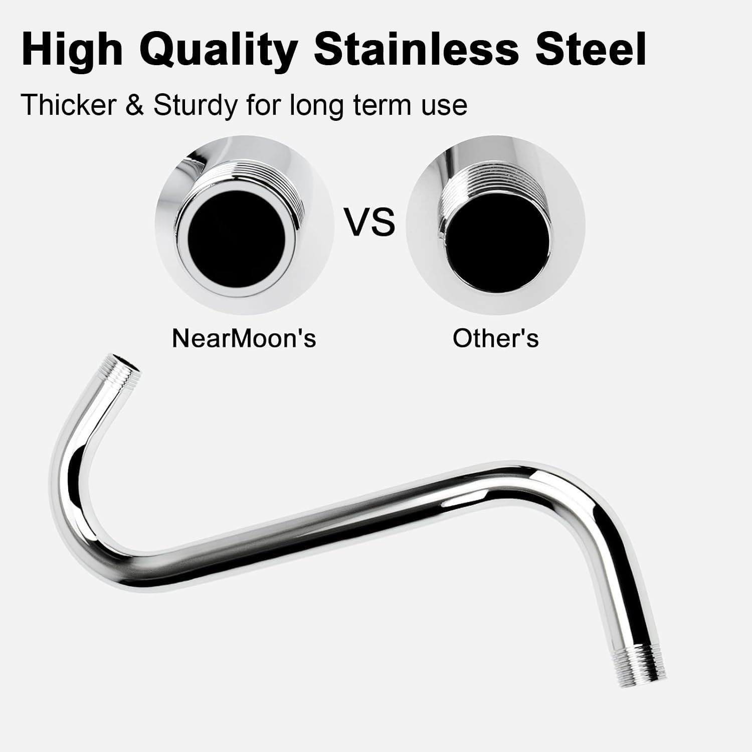 NearMoon S Shaped Shower Head Riser 12 Inch Chrome 2 Pack