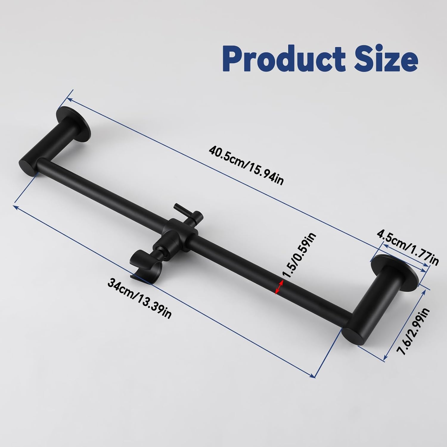 YDmeet Adjustable Shower Slide Bar with 360 Rotation - Black