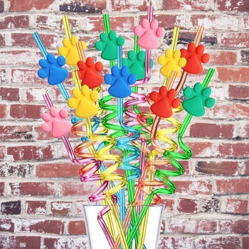 24 Paw Patterned Reusable Straws with 6 Colors