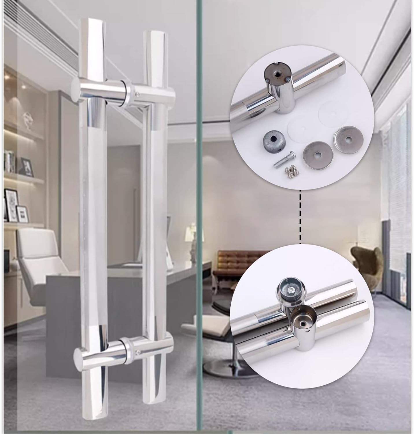 DAMSLY Adjustable Silver Glass Door Handle Set 600mm