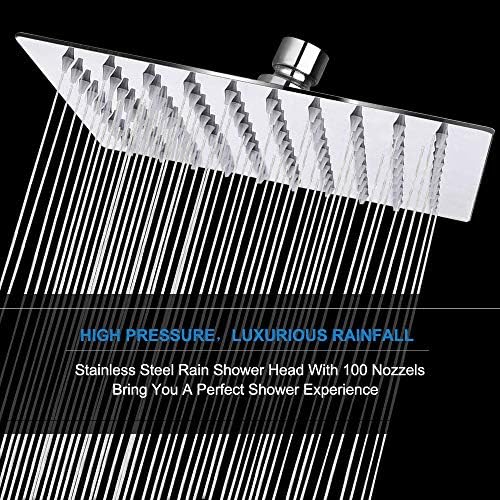 NearMoon 8 Inch Square Rain Shower Head - Chrome Finish High Pressure Easy Install