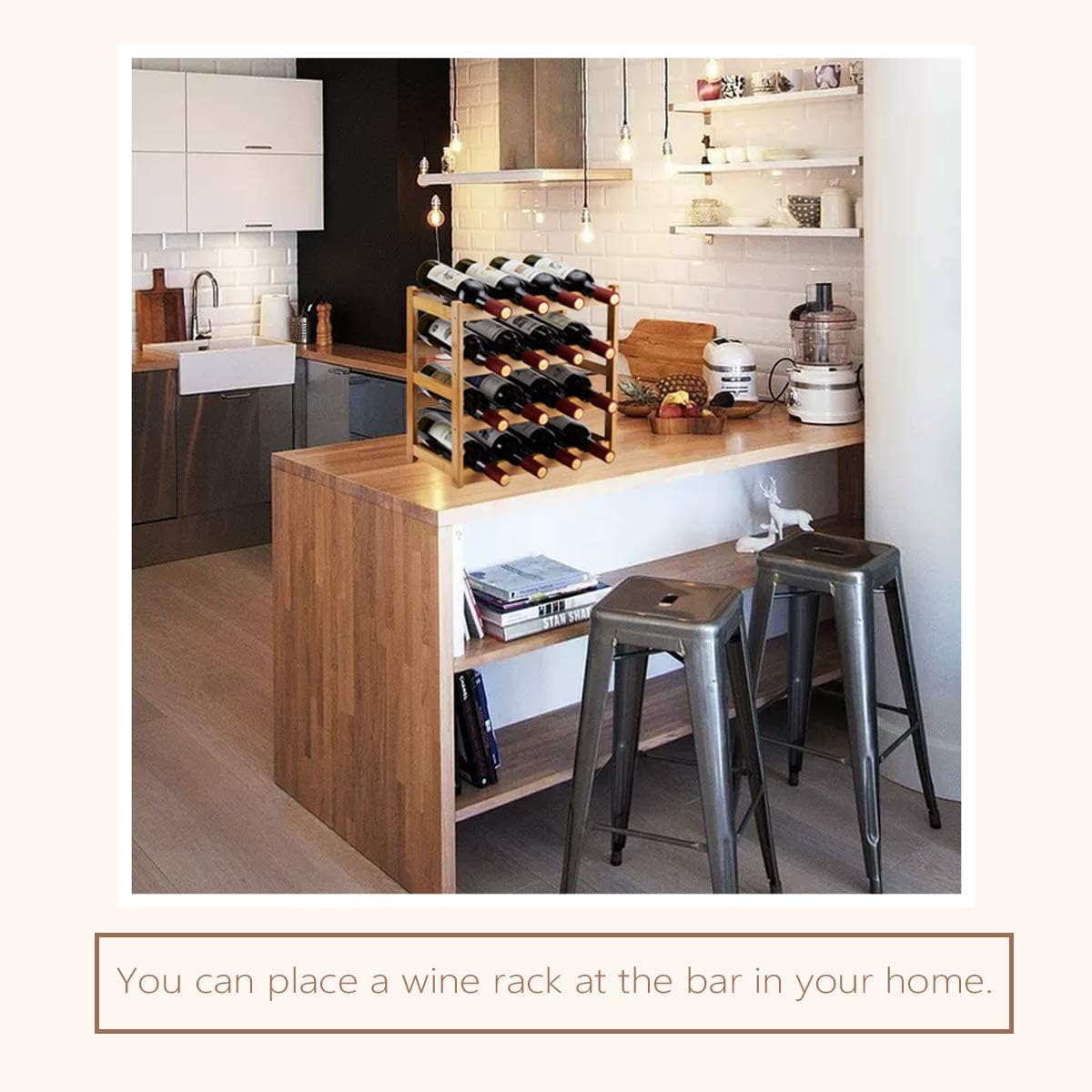 Homevany Bamboo Wine Rack 4 Tiers 16 Bottle Storage Cabinet
