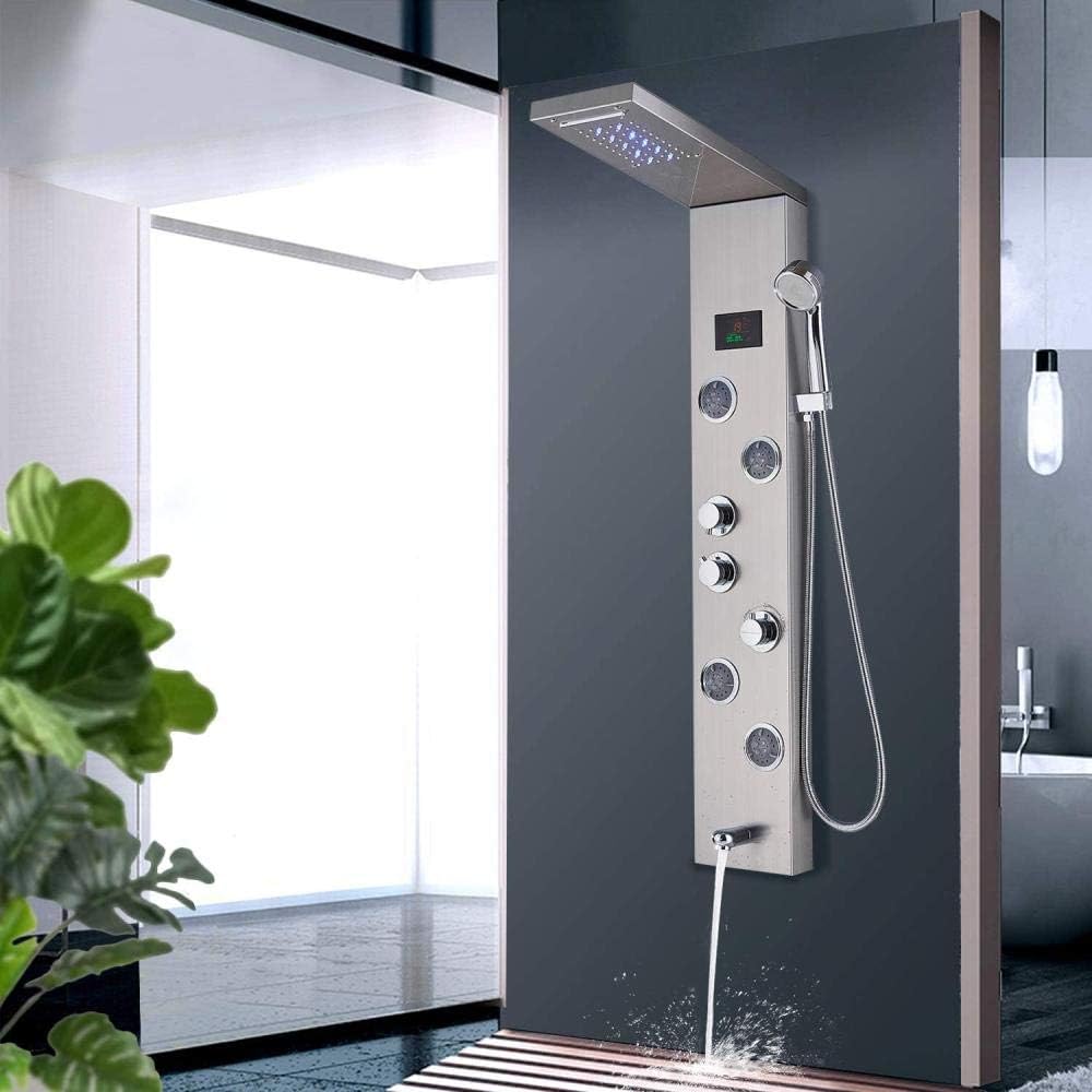 Gougeltd Bathroom Shower Panel System with LED Temperature Display and Massage Jets 1