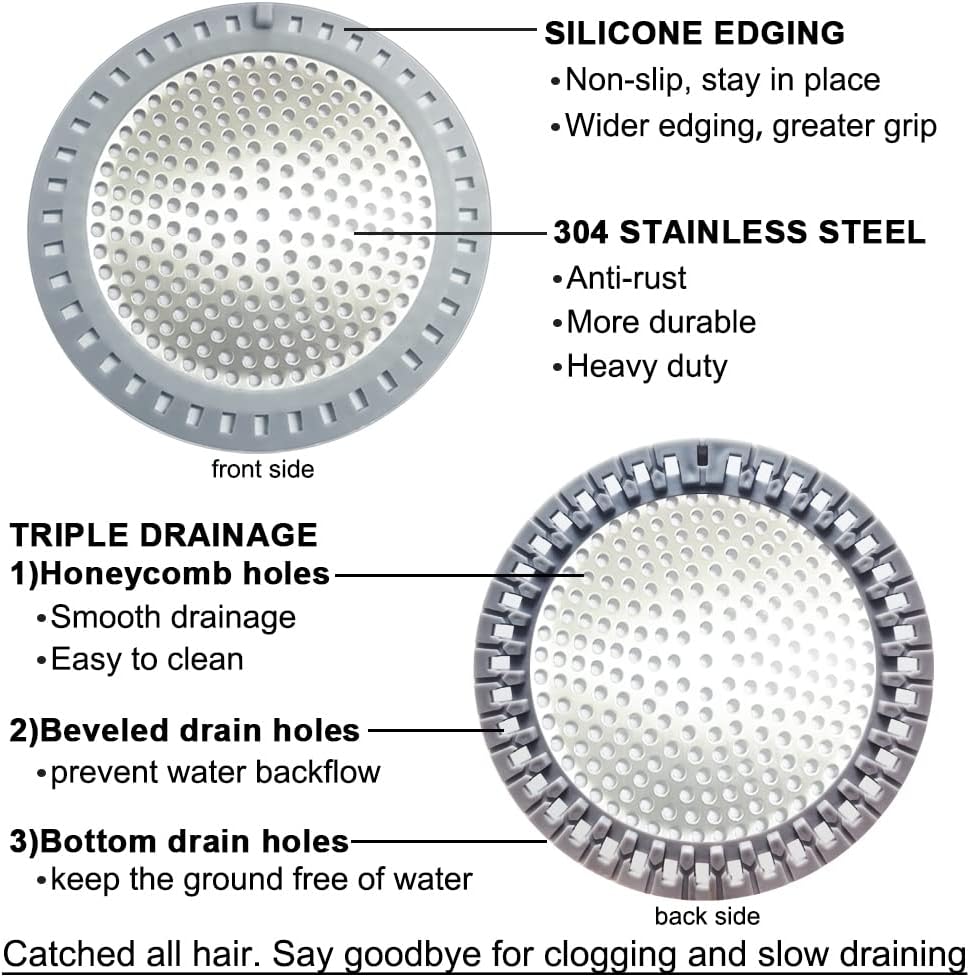 Seatery 2PCS Shower Drain Hair Catcher with Silicone Shield 1